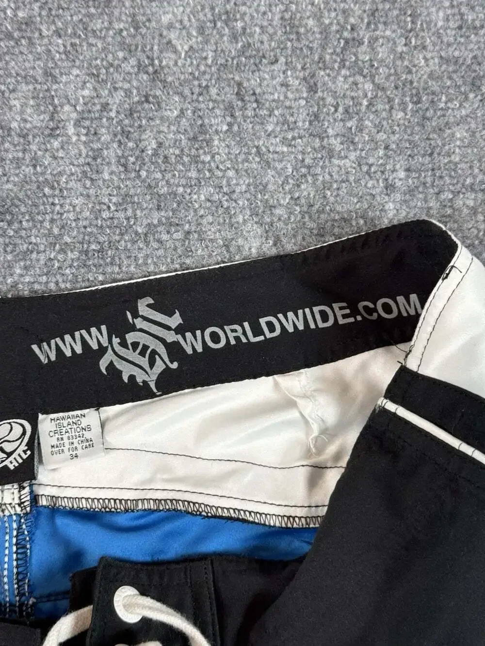HIC Men’s Colorblock Board Shorts Black Blue Gray White Drawstring Pockets 34